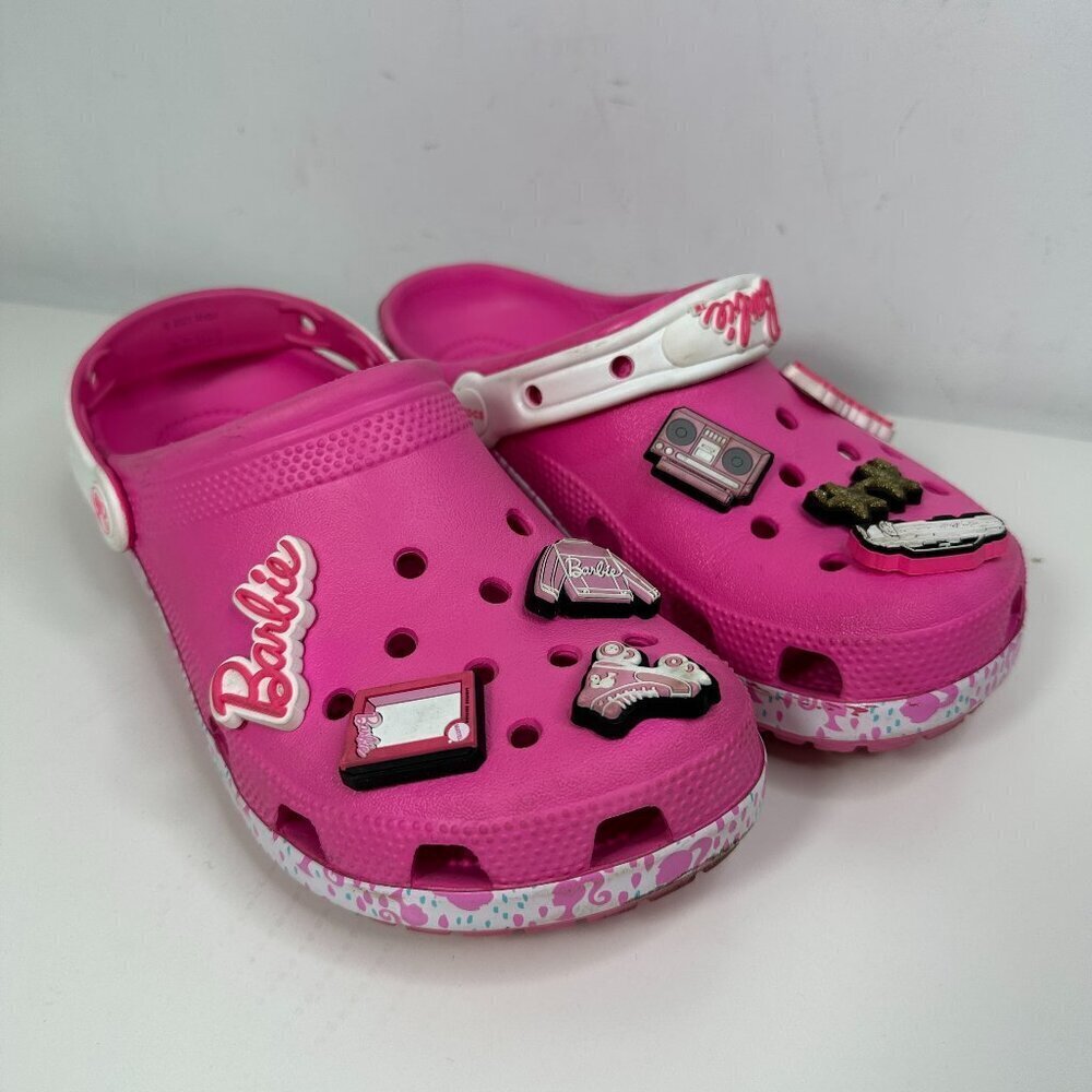 Crocs Classic Barbie Adult Women's Sz 8 Electric Pink w/Jibbitz Charms Slip On